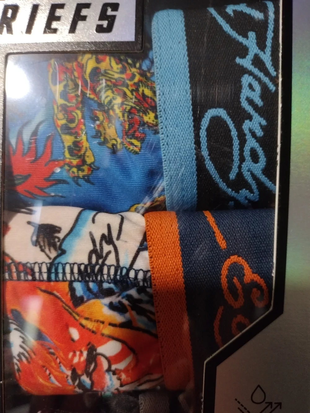 Ed Hardy Men’s Performance Boxer Briefs - Blue/Orange/Black - Small